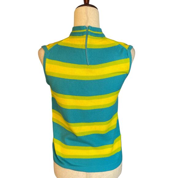 Vintage 100% Virgin Acrylic Sleeveless Striped Mock Neck Sweater Medium/36 - Picture 5 of 6